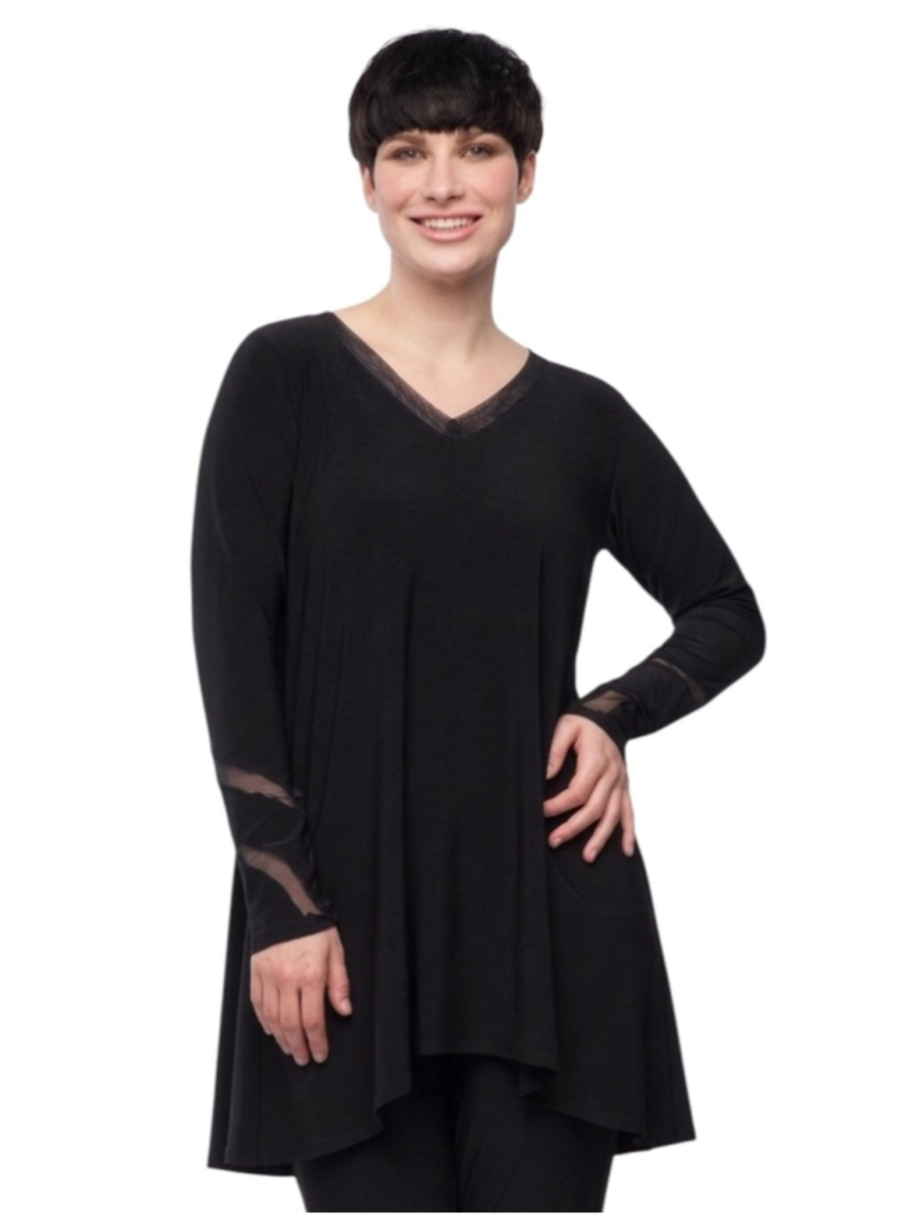 Sympli Mix Swerve Tunic Top Black Size 10